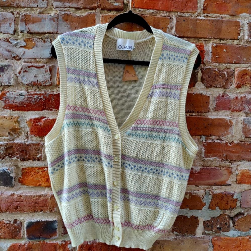 Vintage cream and pastel knit vest